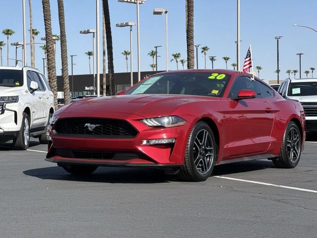 2020 Ford Mustang EcoBoost Premium Fastback in Red — front three-quarter view