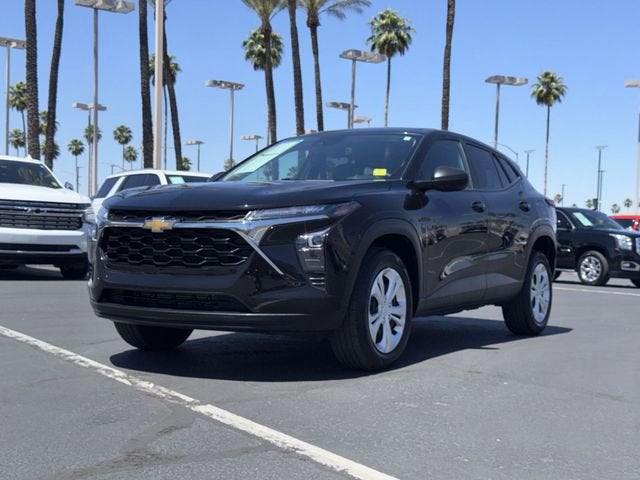 2024 Chevrolet Trax LS in Mosaic Black Metallic — front three-quarter view