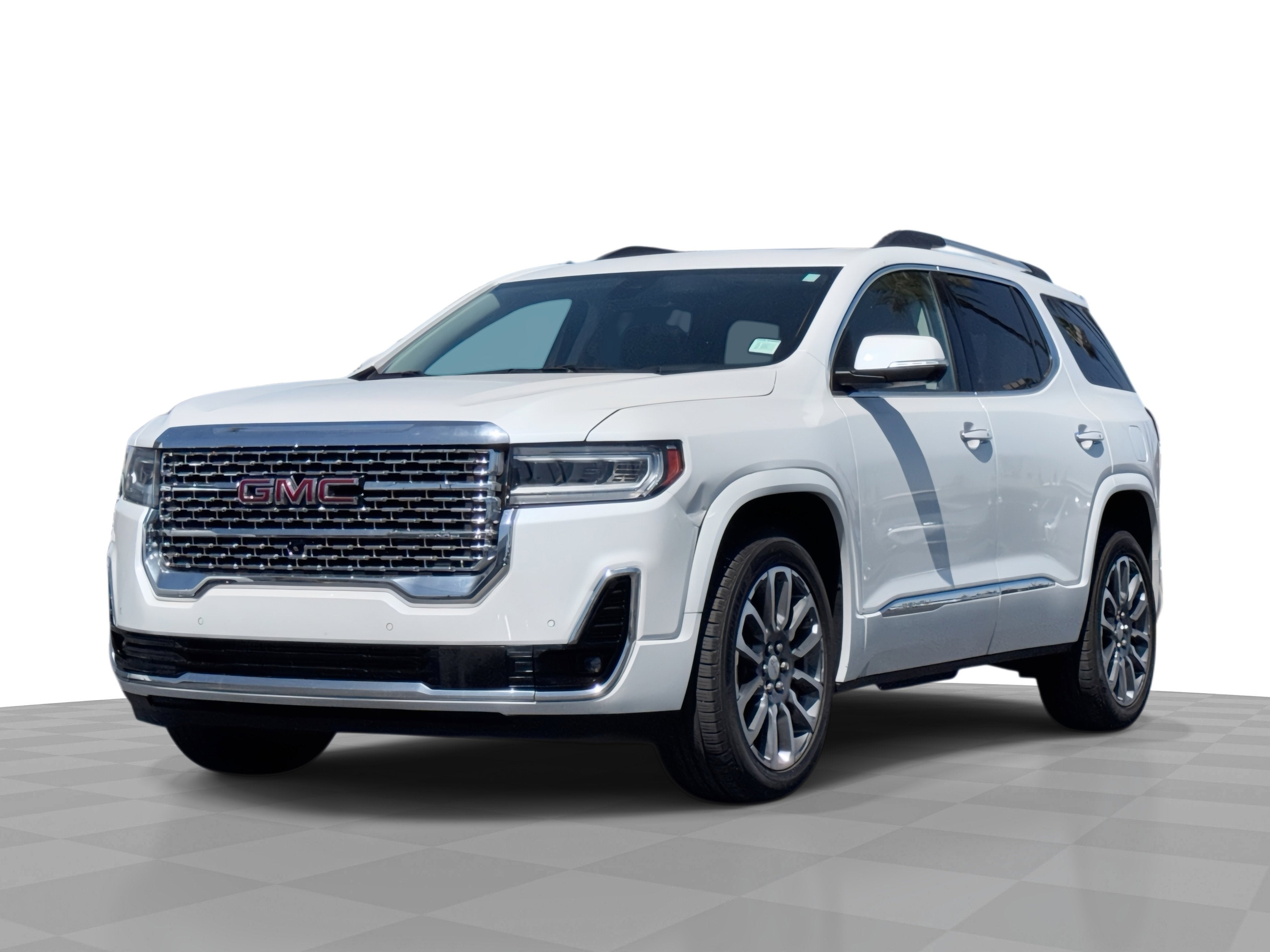 2022 GMC Acadia Denali in White Frost Tricoat — front three-quarter view